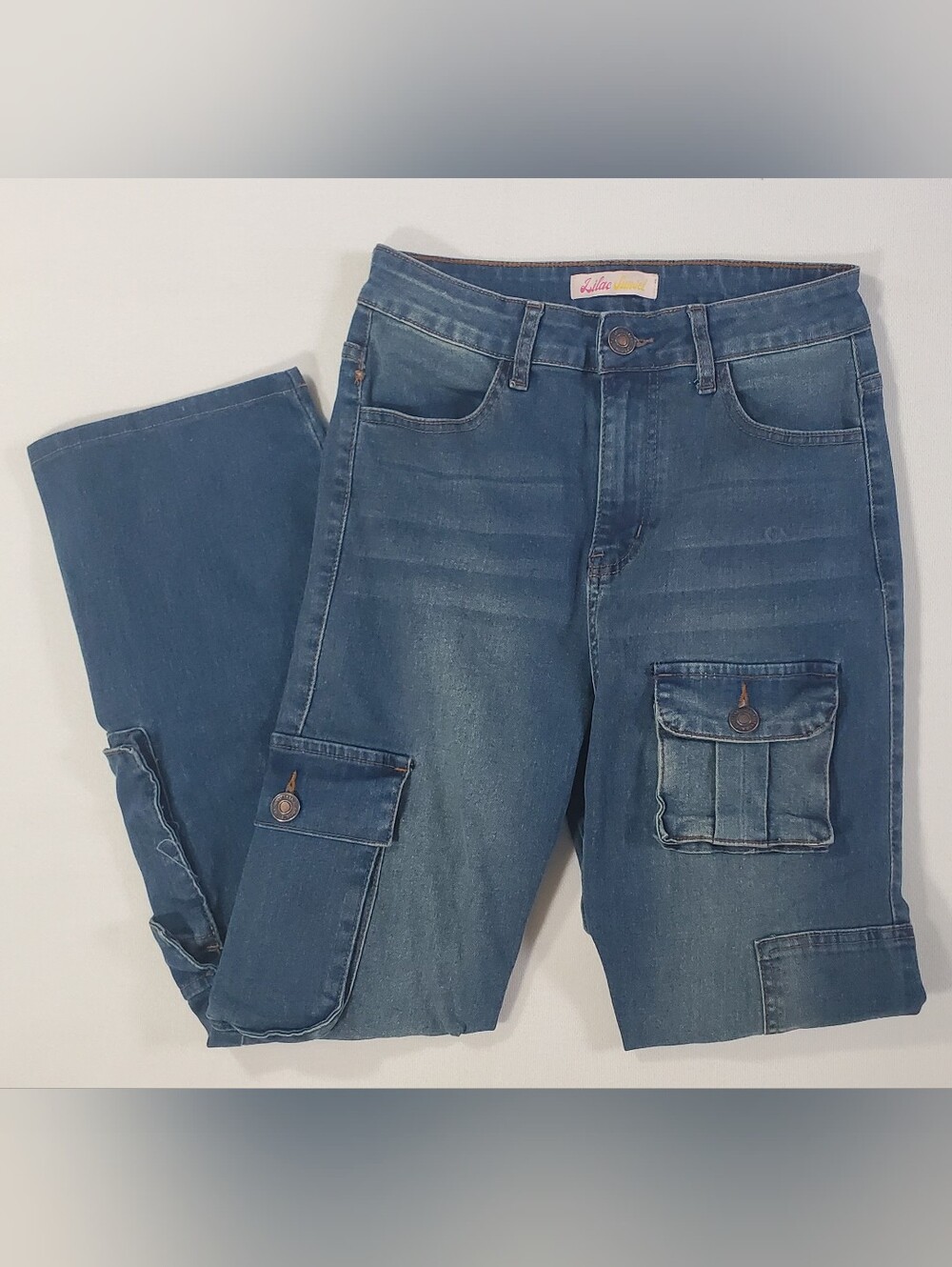 Lilac Sunset High Rise Wide Leg Denim Cargo Jeans Juniors 7